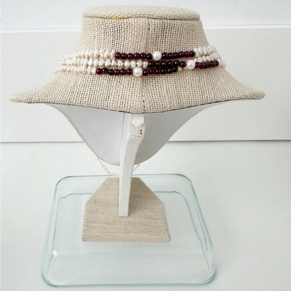 Genuine Pearls & Garnet Necklace White Red 64